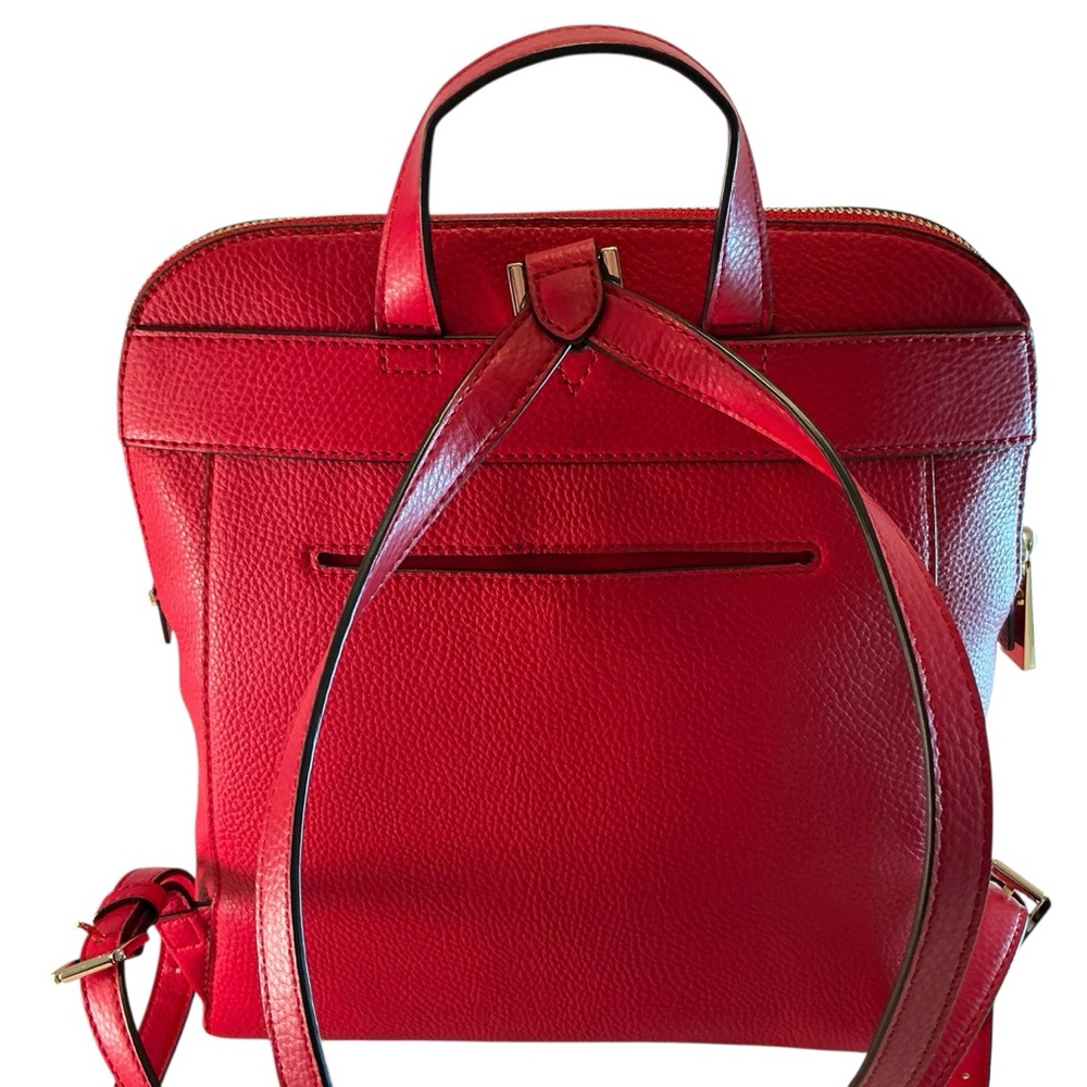 MICHAEL KORS Rhea Pebbled Leather Slim Backpack Solid Red Medium Bag - Picture 4 of 14